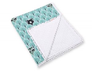 Double-sided blanket minky with pompons -  mint forest
